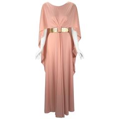 1970s New with Tags Estevez Pink Knit Evening Dress with Gold Belt