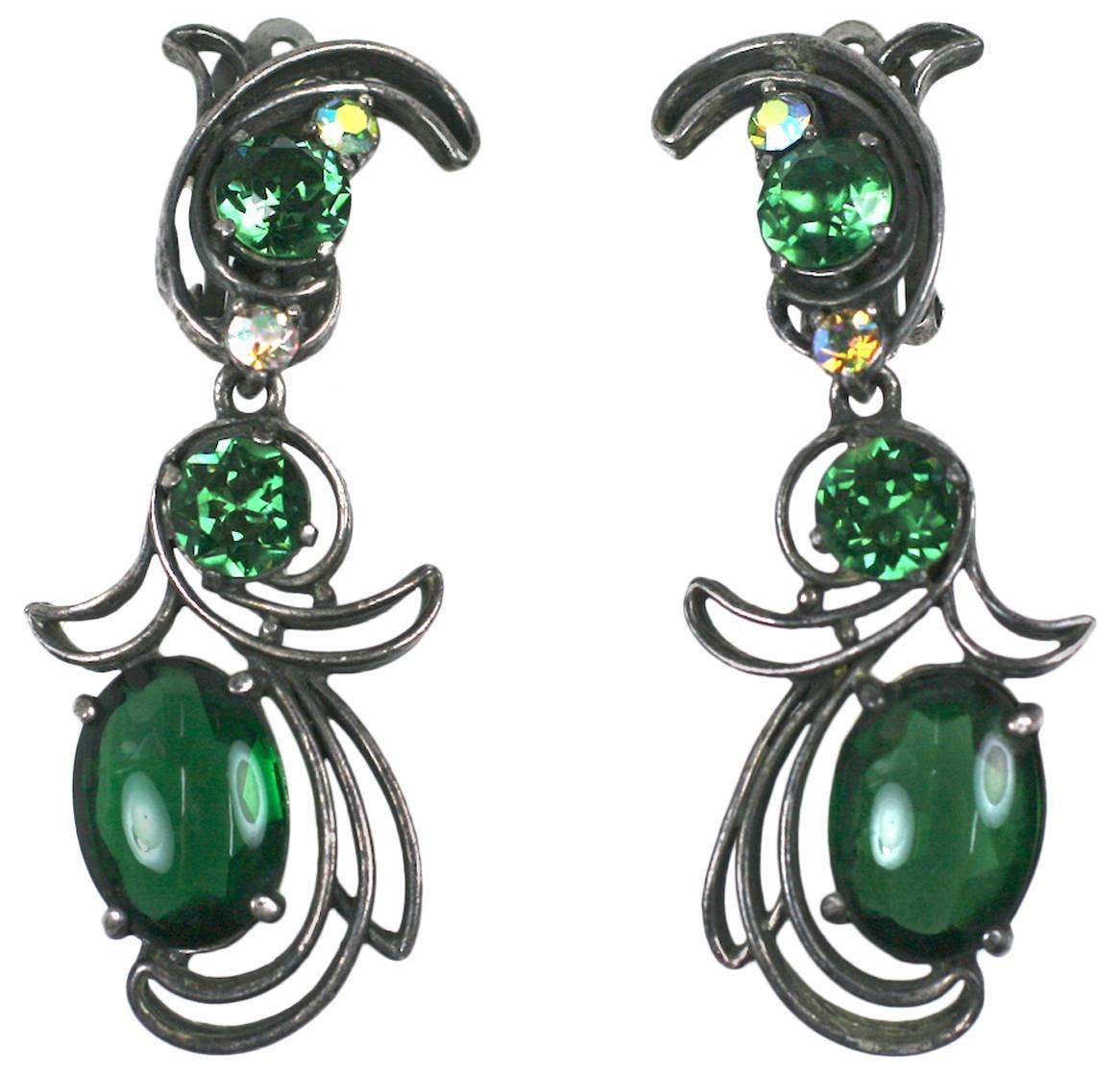 Schiaparelli Crystal and Aurora Earclips For Sale