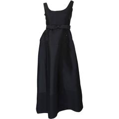 1960s Sculptural Black Silk Teal Traina "Tuxedo" Dress 6
