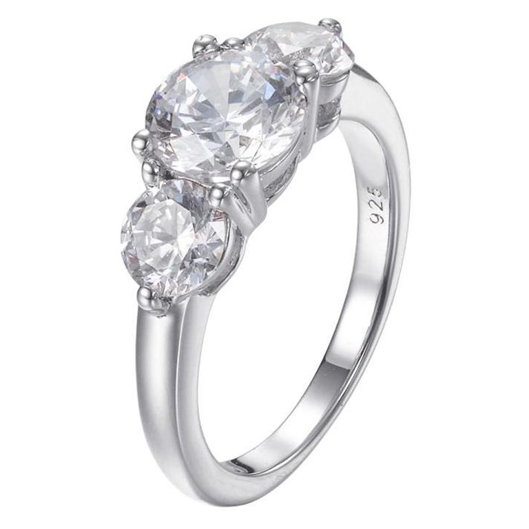 3.20 Carat Cubic Zirconia Three Stone Trilogy Designer Cluster Engagement Ring For Sale