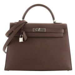 Hermes Kelly Handbag Chocolate Epsom with Palladium Hardware 32