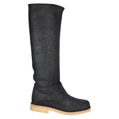 HERMES black SHEARLING LINED DAKOTA Knee High Flat Boots Shoes 38.5