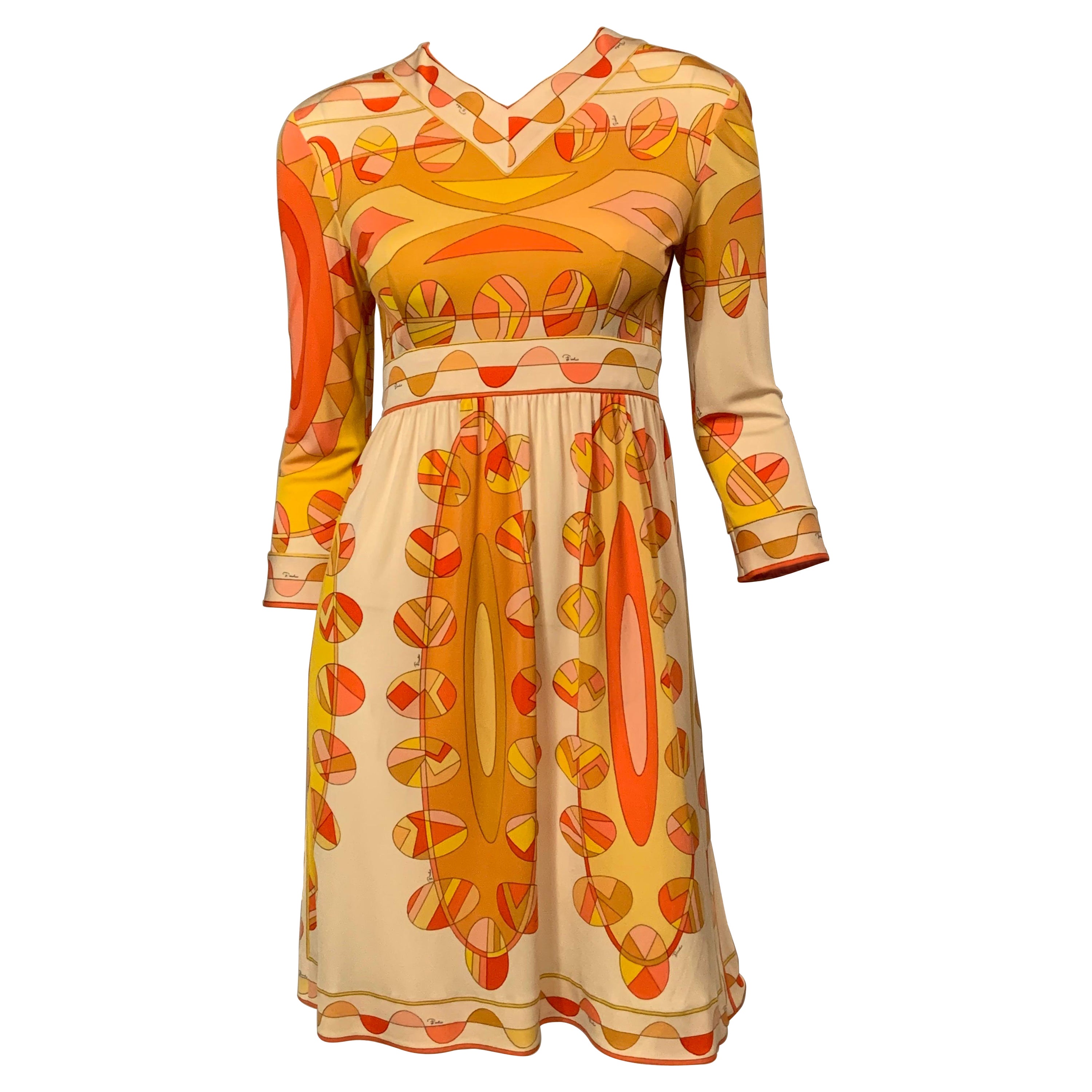 1960s Emilio Pucci Print Cotton Velvet Baby Doll Dress In Olive and