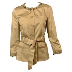 Moschino Khaki Cotton Jacket with Colorful Beaded Collar and Cuffs
