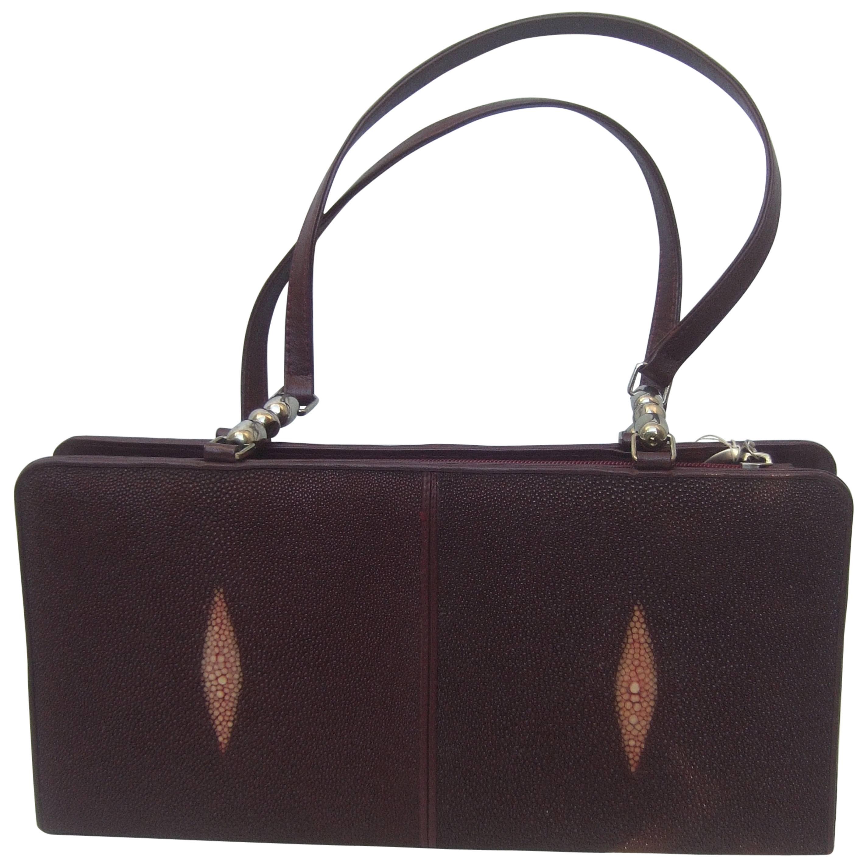 Exotic Genuine Stringray Burgundy Handbag  For Sale