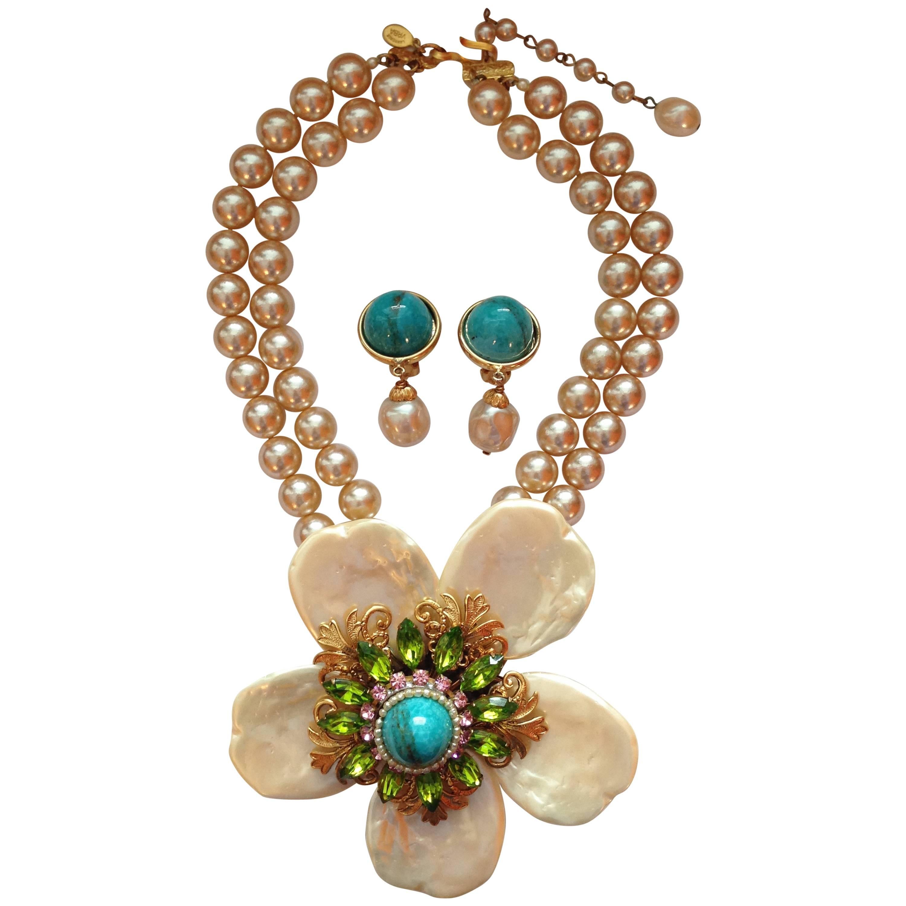 Lawrence Larry VRBA Flower Necklace and Clip-On Earrings  For Sale