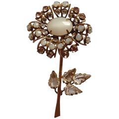 1950s Schreiner White Stone Flower Brooch