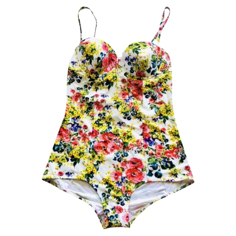 Dolce & Gabbana White Floral Print Swimsuit Bikini Bottom Swimwear