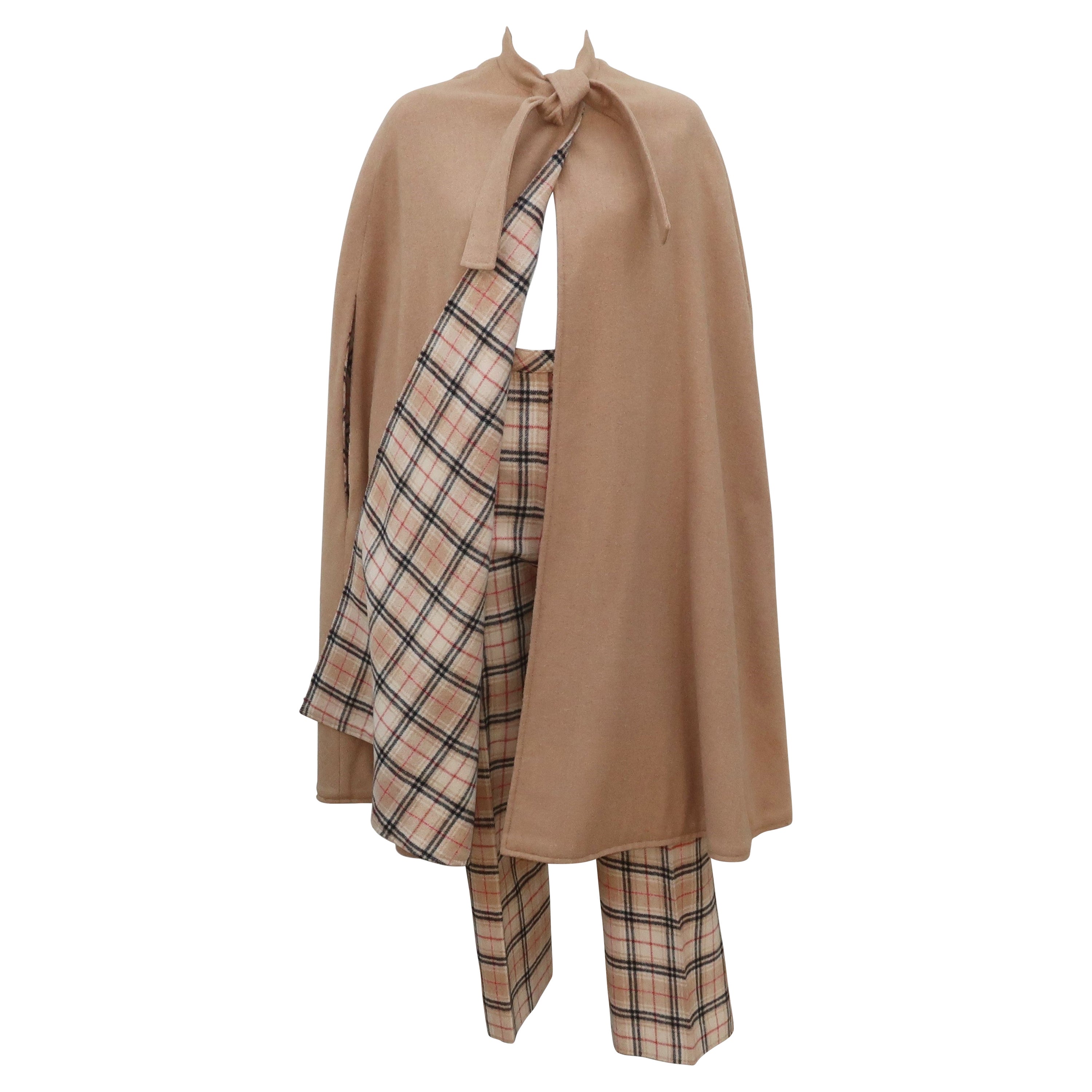Dalton Camel Wool Reversible Plaid Cape 