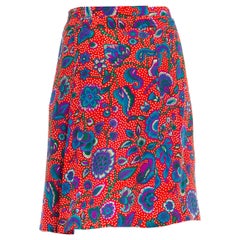 1980S Yves Saint Laurent Red, Blue & Purple Silk Indian Floral Skirt