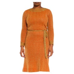 1960S Orange & Gold Poly/Lurex Knit Dress With Belt
