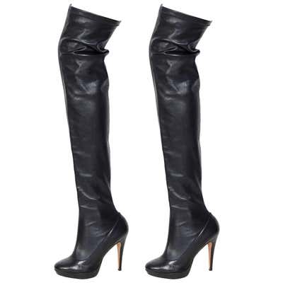 BALMAIN black stretch leather thigh high boots For Sale at 1stDibs