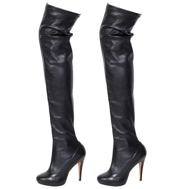 BALMAIN black stretch leather thigh high boots For Sale at 1stDibs ...