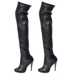 BALMAIN black stretch leather thigh high boots 12