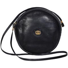 Gucci 70's Vintage Schwarz Leder Kantine Crossbody Bag