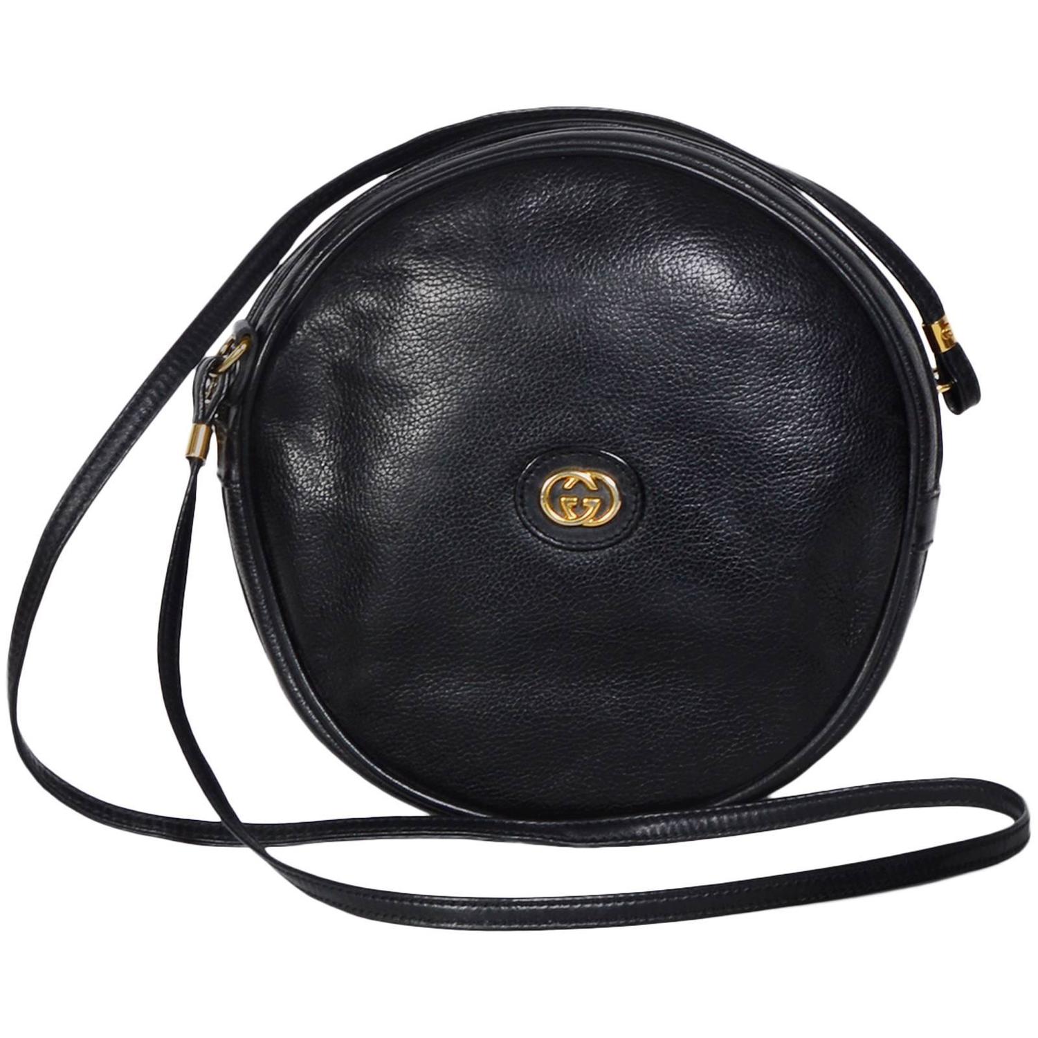 Gucci 70's Vintage Black Leather Canteen Crossbody Bag at 1stdibs