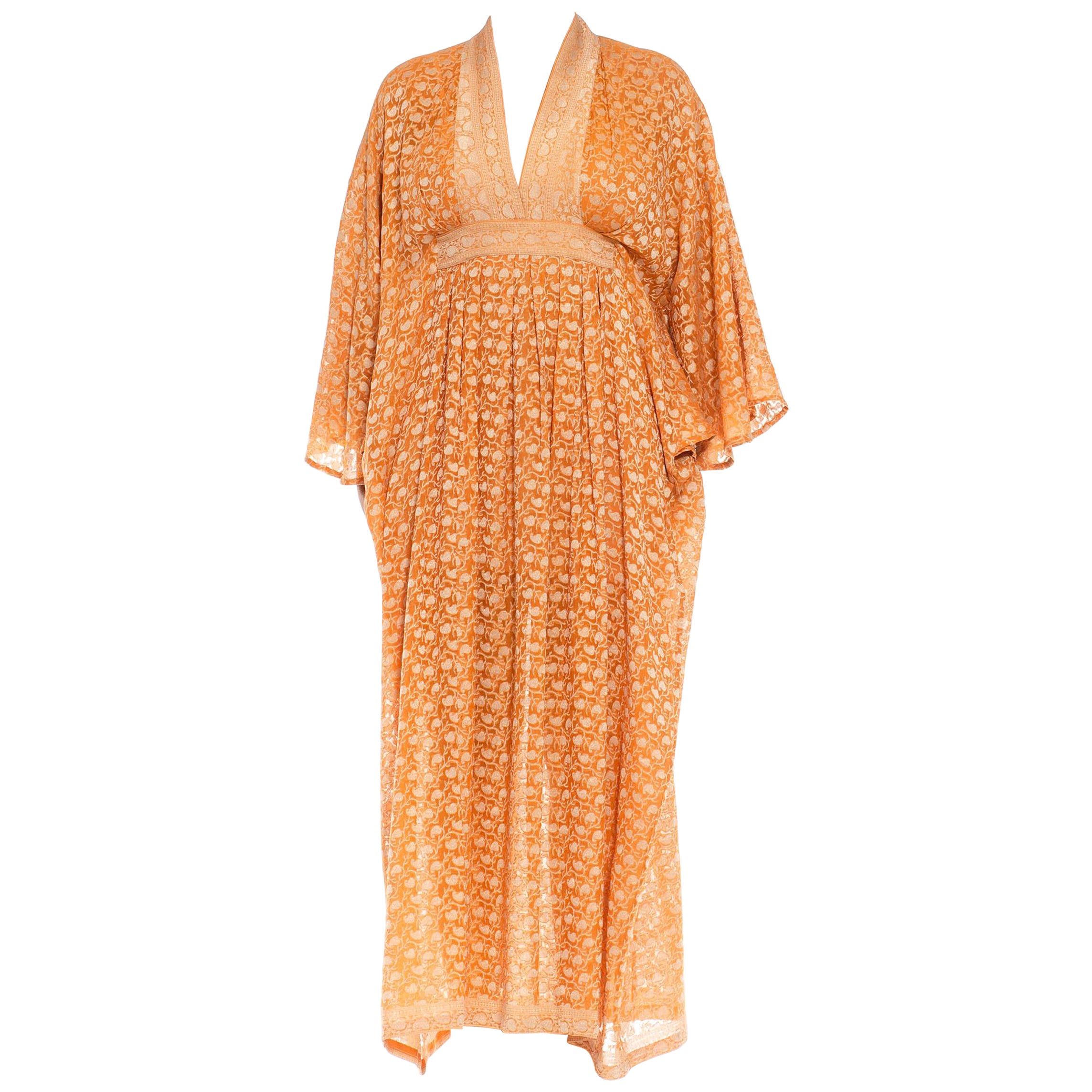MORPHEW COLLECTION Orange Patchwork Silk Kaftan Made From Japanese Kimonos For Sale at 1stDibs