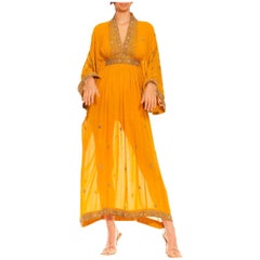 Morphew Collection Turmeric Orange & Gold Silk Beaded Kaftan Made From Vintage 