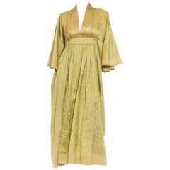 Morphew Collection Sage & Cream Silk Kaftan With Floral Trimmings Made From Vin