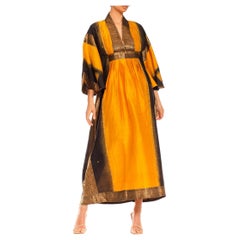 Morphew Collection Saffron, Black & Gold Silk Kaftan Made From Vintage Saris