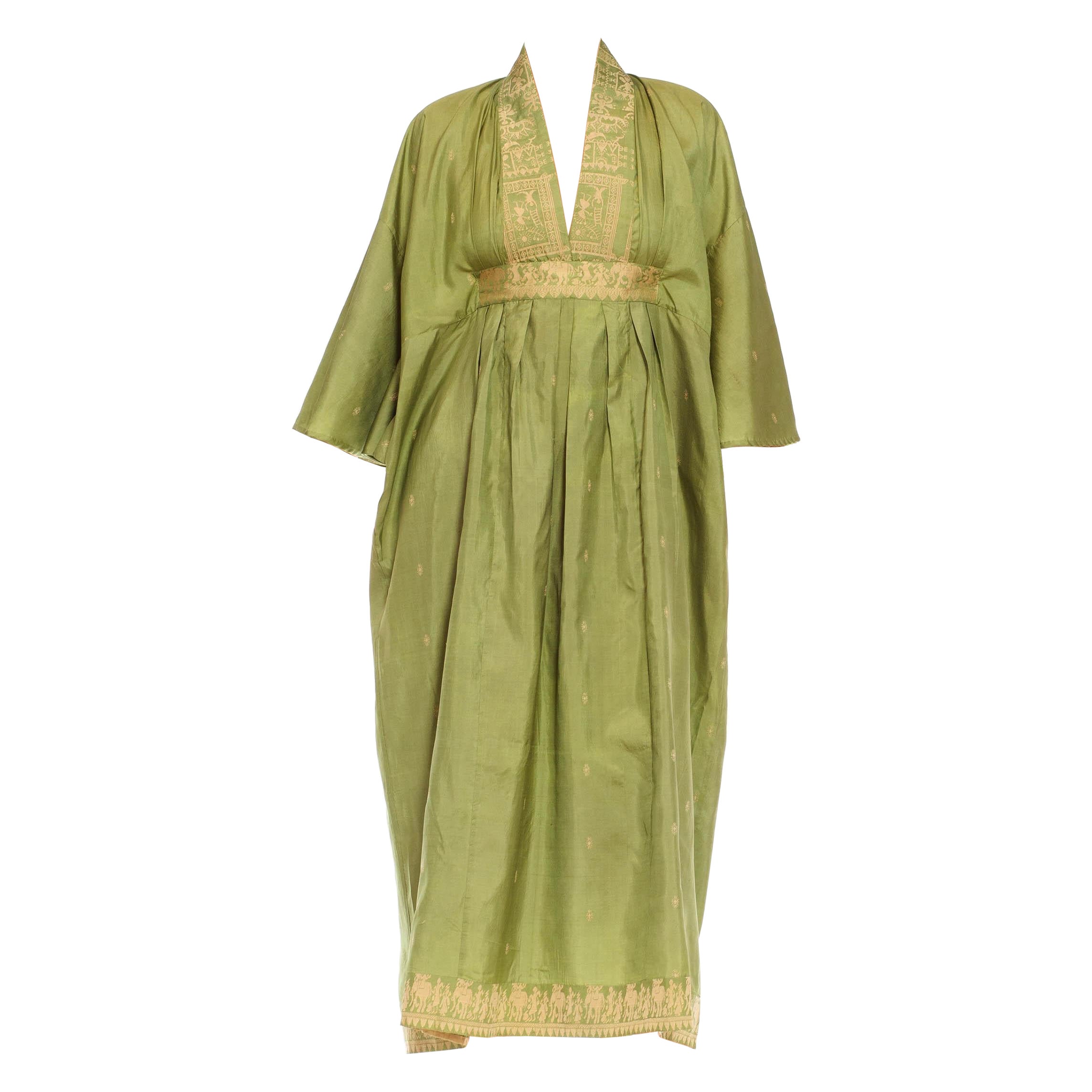 MORPHEW COLLECTION Green Silk Equestrian Status Print Kaftan Dress Made ...