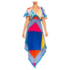MORPHEW COLLECTION Blue, White, Red & Yellow Silk Twill Geometric Stripe Print