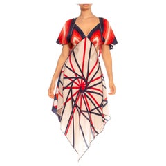 MORPHEW COLLECTION Red, White & Navy Blue Silk Twill Geometric Checkered Print