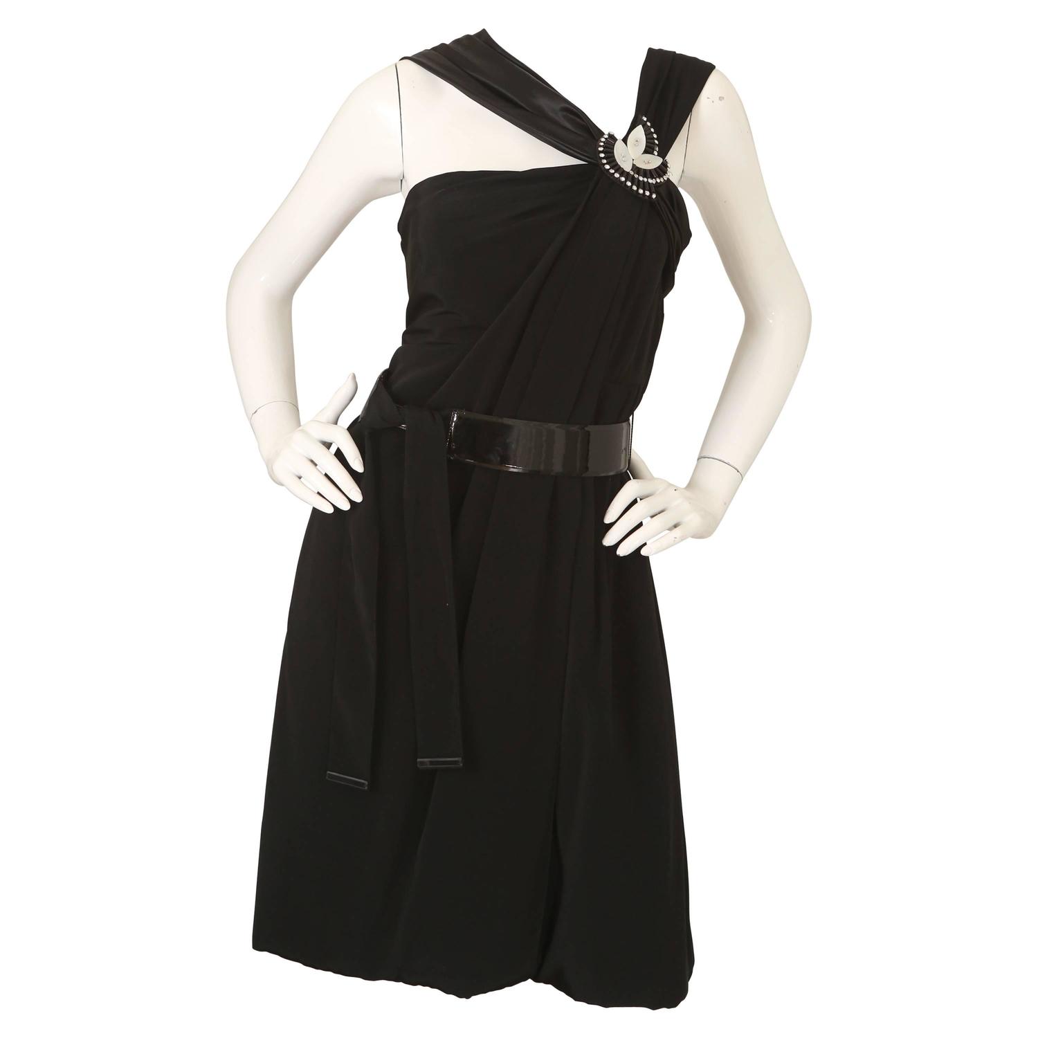 Gucci Black Cocktail Dress W/ Belt and Embellishment For Sale at 1stdibs