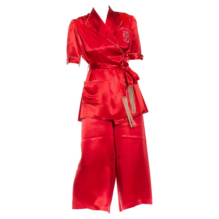 1940S Burgundy Rayon Satin Men's Style Pajamas For Sale at 1stDibs