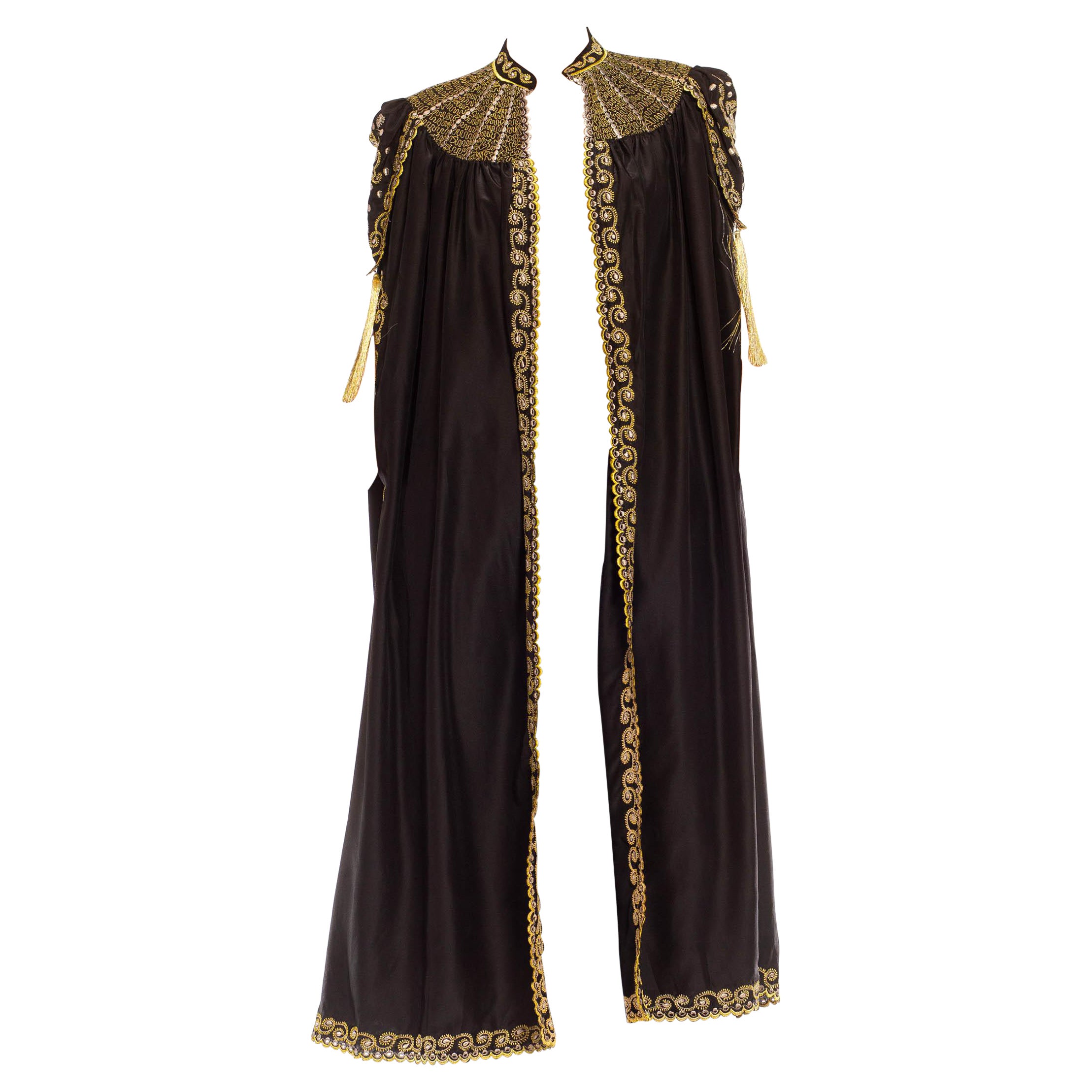 1970S Black Polyester Metallic Gold Embroidered Cape