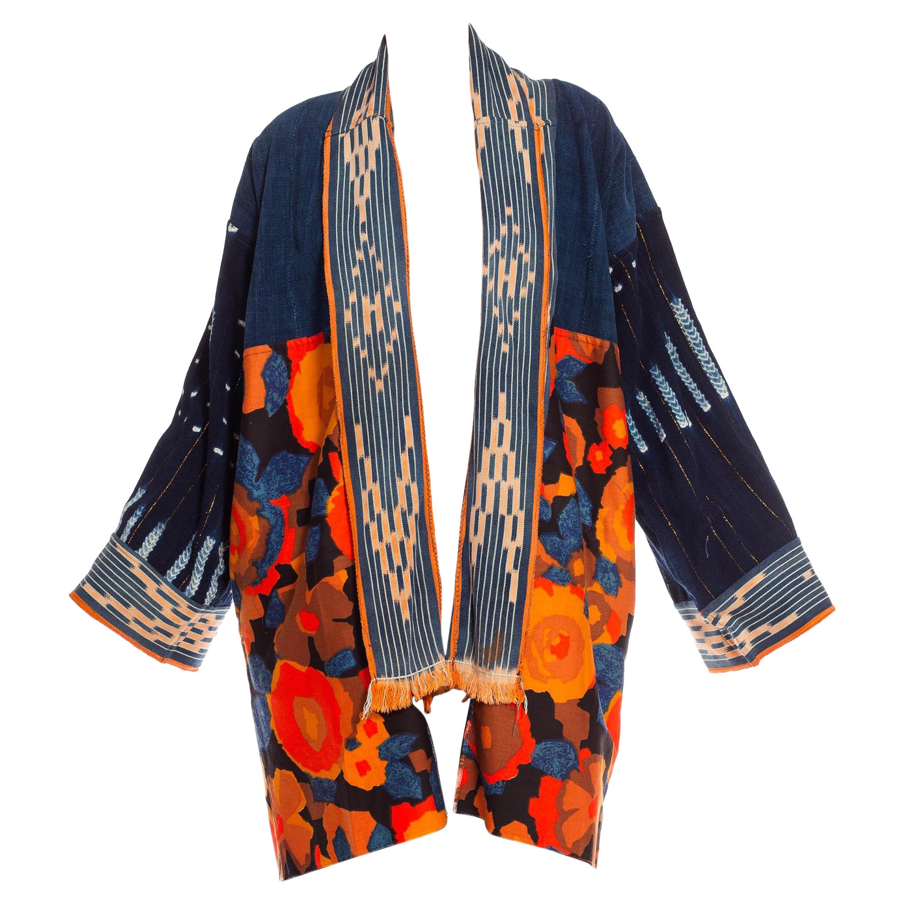 Morphew Collection - Tissu en coton bleu et orange vintage africain cyclisé, collection Indig en vente