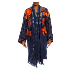 Morphew Collection Blue & Orange Cotton Up-Cycled African Indigo Vintage Fabric