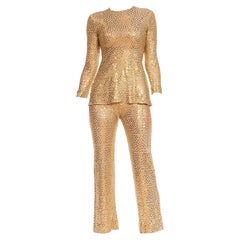 1970S Mollie Parnis Metallic Rayon/Lurex Jersey Fab Hostess Sequined Pant Suit