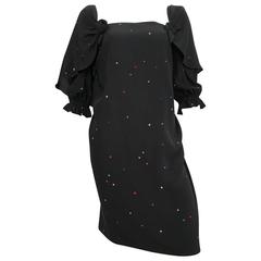 Halston 70s Black Silk Polka Dot Dress Size 6. 11