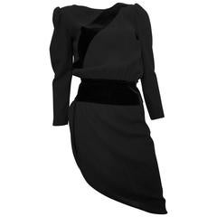 Valentino Boutique Black Wool Crepe Dress Size 6, 1980s