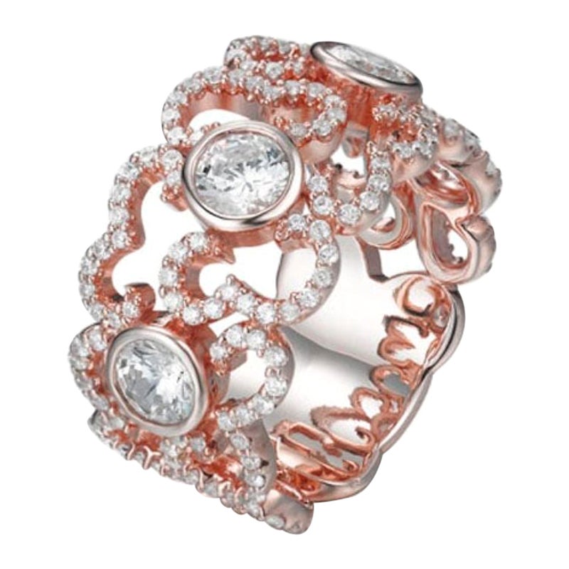 3.59 Carat Cubic Zirconia Rose Gold Plated Art Deco Fancy Pavé Set Wedding Ring For Sale