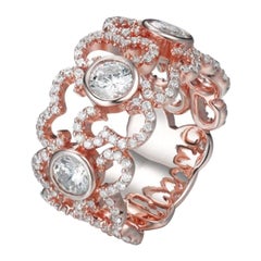 3.59 Carat Cubic Zirconia Rose Gold Plated Art Deco Fancy Pavé Set Wedding Ring