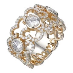 3.59 Carat Cubic Zirconia Gold Plated Art Deco Fancy Pavé Set Wedding Band Ring