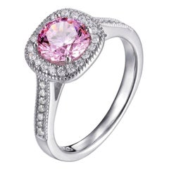 1.50 Carat Pink Cubic Zirconia Sterling Silver Erin Classic Halo Engagement Ring