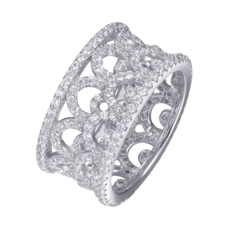 3.40 Carat Cubic Zirconia Sterlng Silver Filigree Crown Wedding Band Ring