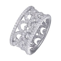 3.40 Carat Cubic Zirconia Sterlng Silver Filigree Crown Wedding Band Ring