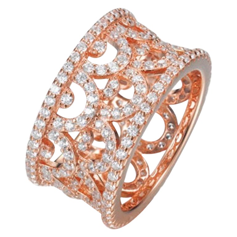 3.40 Carat Cubic Zirconia Rose Gold Plated Filigree Crown Wedding Band Ring For Sale