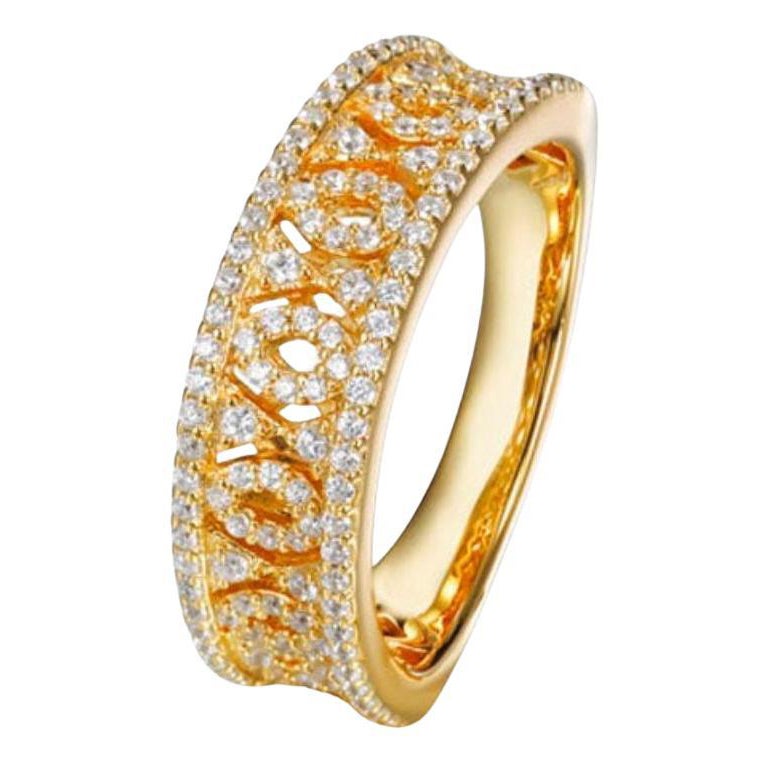 1.07 Carat Cubic Zirconia Yellow Gold Plated Half Filigree Wedding Band Ring For Sale