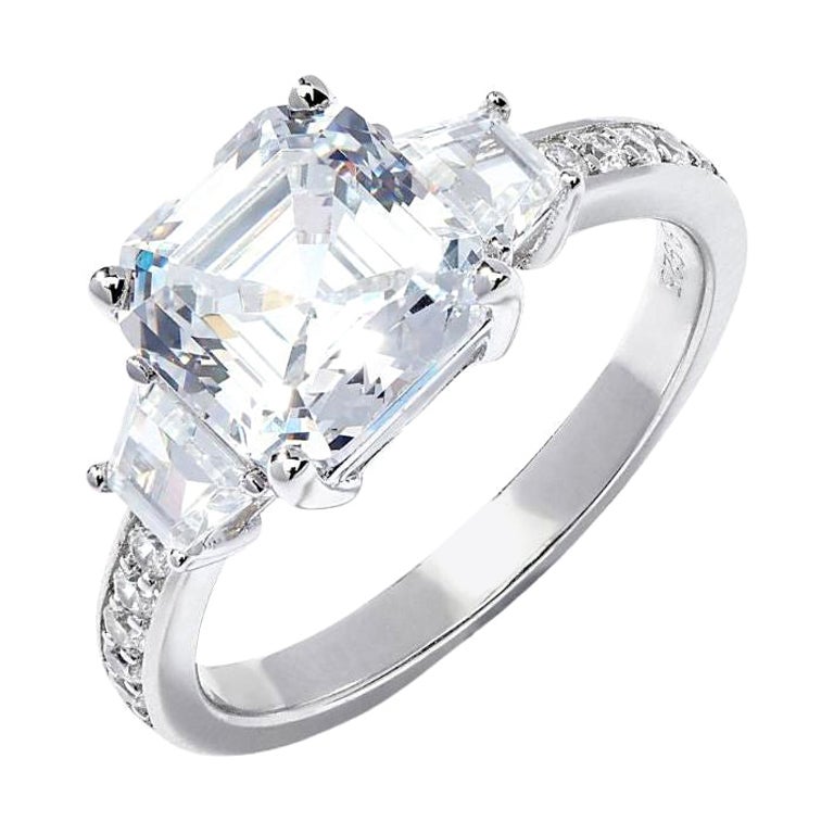  3.50 Carat Asscher Cut Cubic Zirconia Sterling Silver Engagement Cocktail Ring For Sale