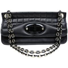 Chanel Black Leather Square Quilt Bag with Oversized Black Resin Turnlock