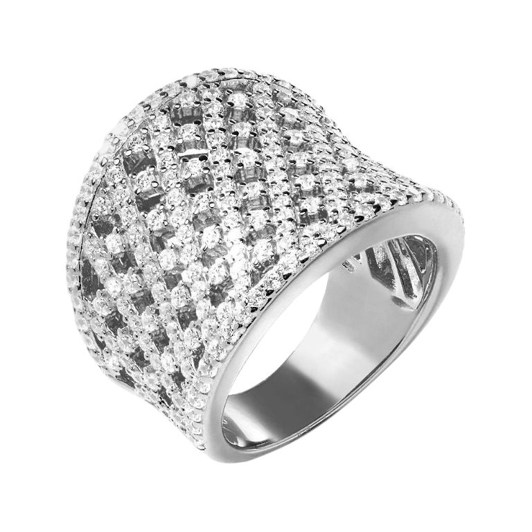 3.55 Carat Cubic Zirconia Sterling Silver Curved Lattice Cocktail Bridal Ring For Sale