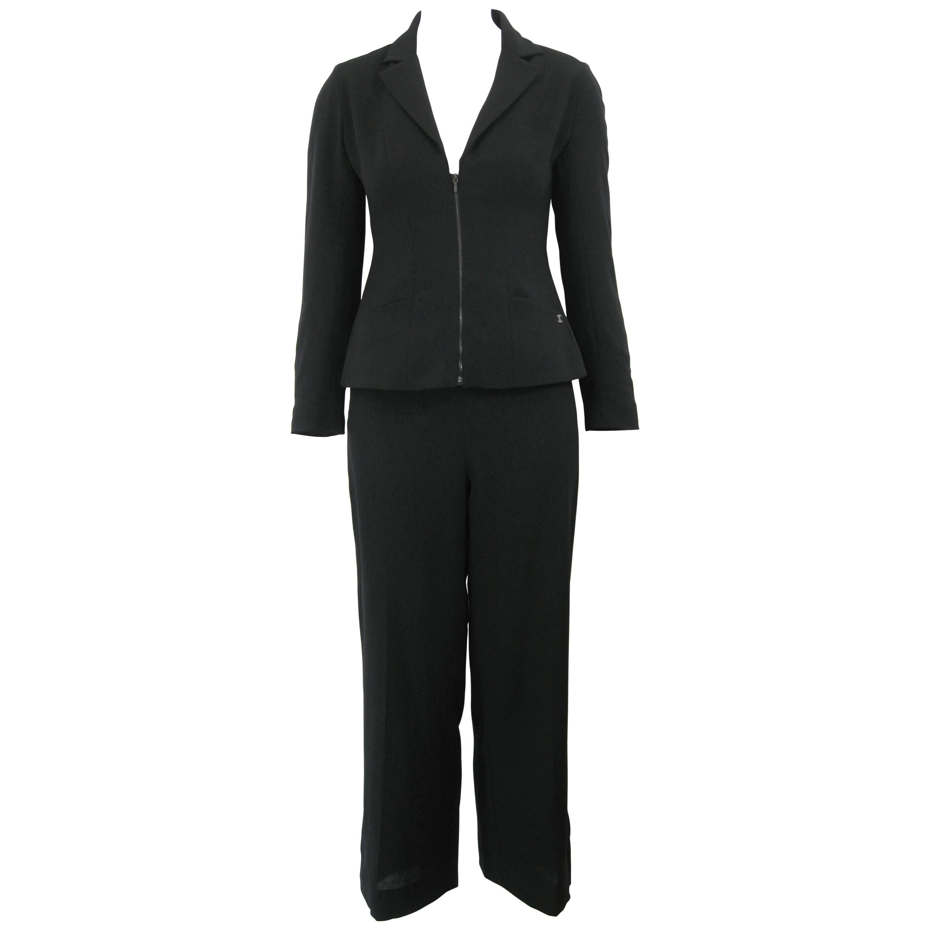 Chanel Classic Lightweight Black Wool Pant Suit
