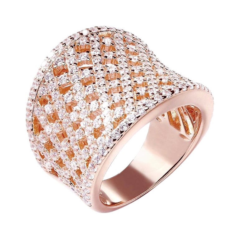  3.55 Carat Cubic Zirconia Rose Gold Plated Curved Lattice Cocktail Bridal Ring For Sale