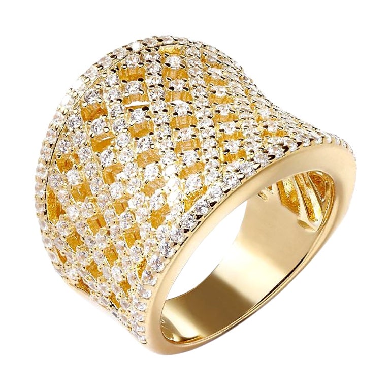 3.55 Carat Cubic Zirconia Gold Plated Curved Lattice Engagement Cocktail Ring For Sale