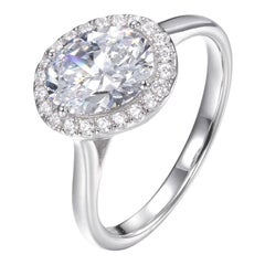 1.46 Off Set Oval Cubic Zirconia Halo Sterling Silver Engagement Cocktail Ring